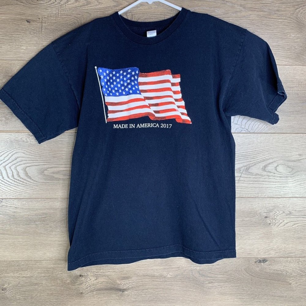 Made in the USA Tag T-Shirt Men's L Black Tee American Flag Made In America 2017